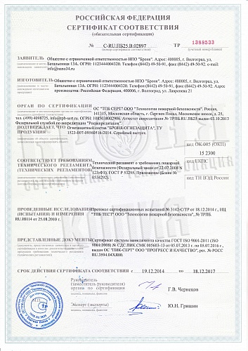 The fire certificate Bronya Flameretardant - R45, R60, R90, R120