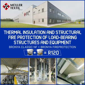 Thermal insulation and structural fire protection system R120 (Bronya Classic NF + Bronya FireProtection) for the ventilation systems of a production facility in the Czech Republic and Slovakia (photo)