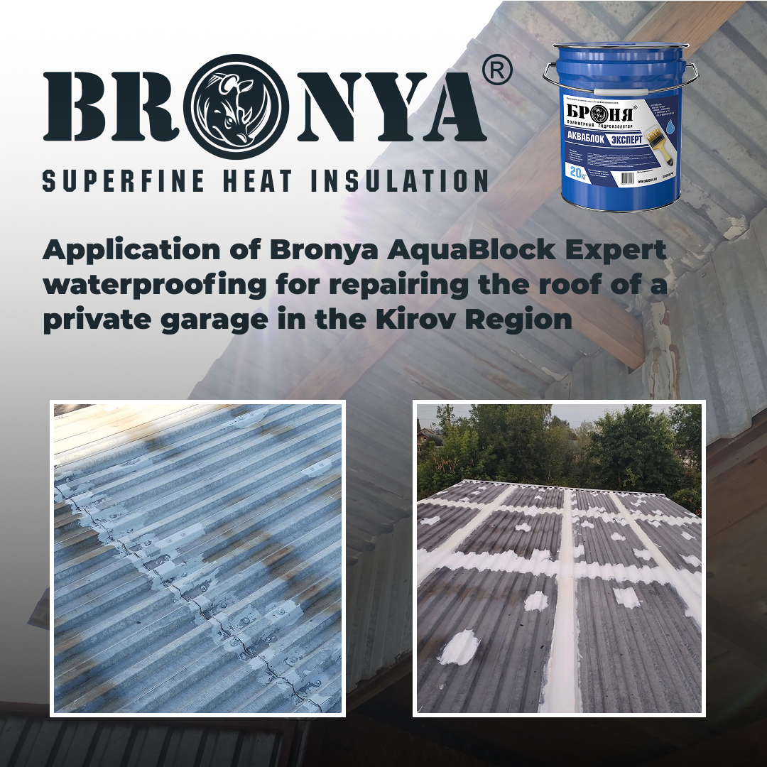 Application of Bronya AquaBlock Expert waterproofing for repairing the roof of a private garage in the Kirov Region (photo)