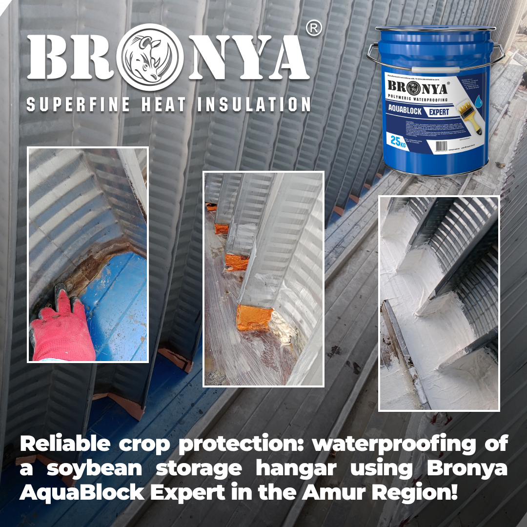 Reliable crop protection: waterproofing of a soybean storage hangar using Bronya AquaBlock Expert in the Amur Region! (photo, video) Reliable crop protection: waterproofing of a soybean storage hangar using Bronya AquaBlock Expert in the Amur Region! (photo, video)