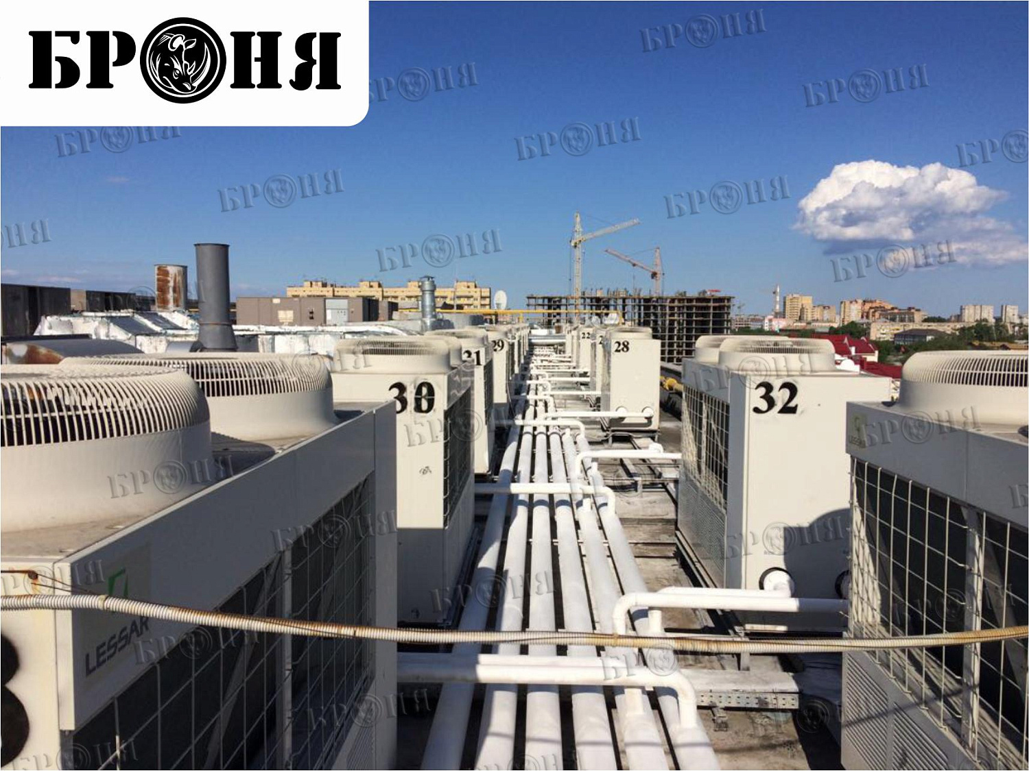 Astrakhan, chiller pipeline of the air conditioning system at the "Alimpic" shopping center