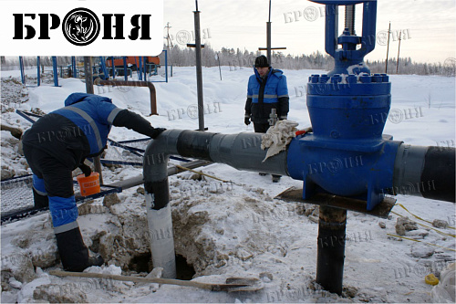Thermal insulation Bronya with the isolation of the nodes of the oil pipeline of JSC Gazpromneft-NNG, Noyabrsk (photo)