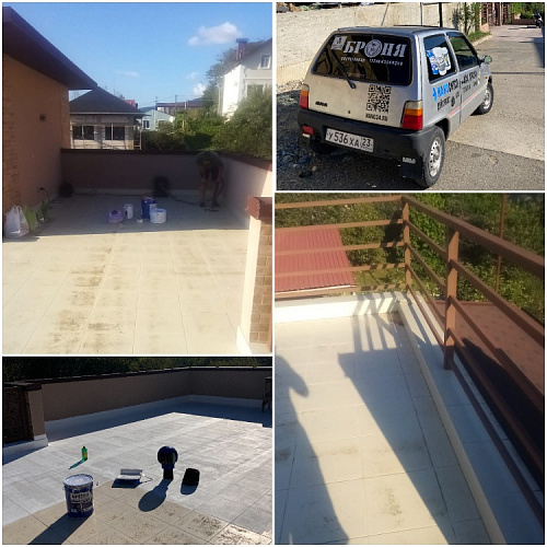 Waterproofing Bronya Aquablock Expert on the roof of a large townhouse in Sochi (photo and video)