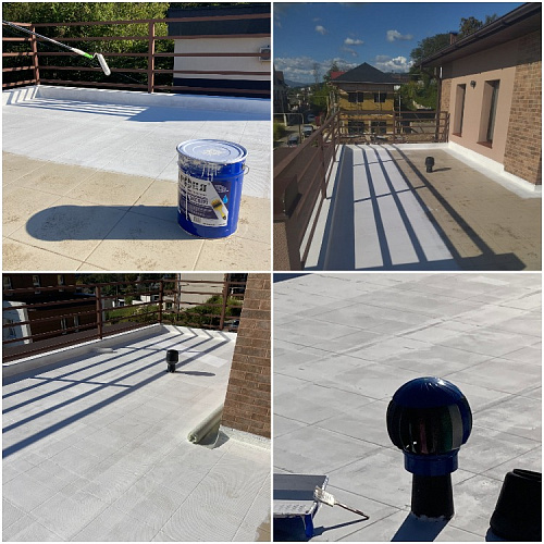 Waterproofing Bronya Aquablock Expert on the roof of a large townhouse in Sochi (photo and video)