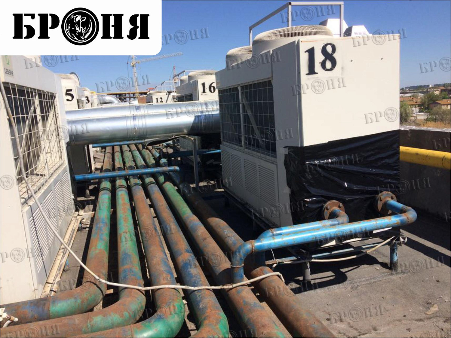 Astrakhan, chiller pipeline of the air conditioning system at the "Alimpic" shopping center