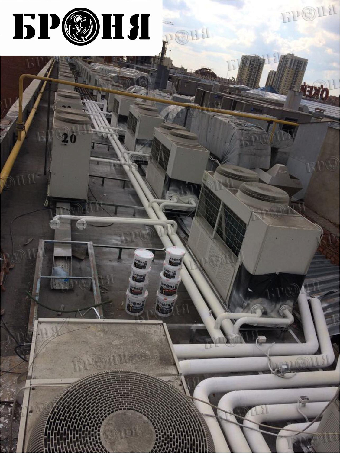 Astrakhan, chiller pipeline of the air conditioning system at the "Alimpic" shopping center