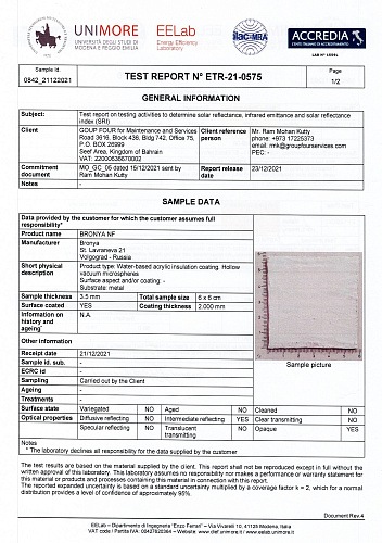 Mega Important! Brand new CE Bronya according to ASTM E1980-11 Bronya Classic NG "92% Radiant Solar Heat Reflection (SRI Coefficient)" EELab, Italy (CE Declaration + Conclusion).
