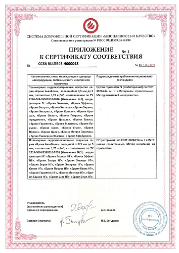 Important! Extension and Update of the Fire Certificate for the Bronya AquaBlock B1 + NF product line (certificate scan)