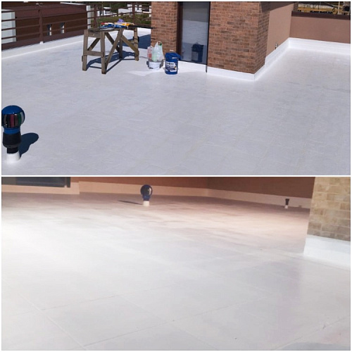 Waterproofing Bronya Aquablock Expert on the roof of a large townhouse in Sochi (photo and video)