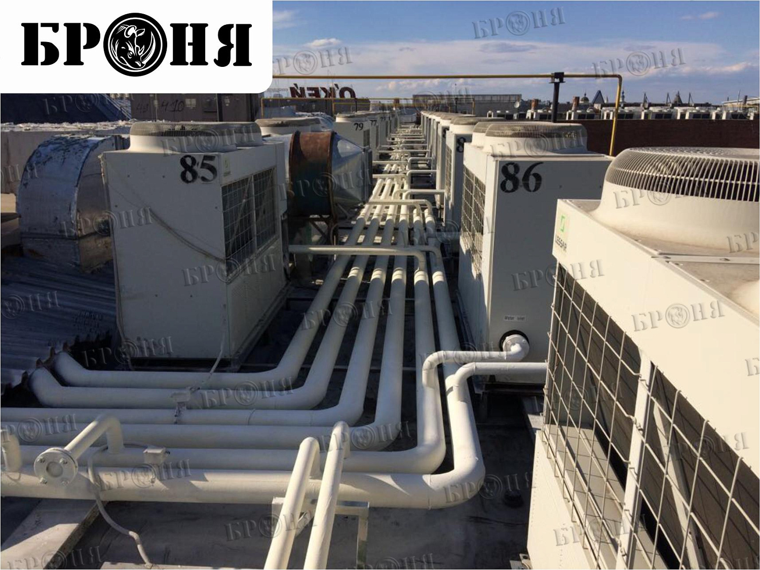 Astrakhan, chiller pipeline of the air conditioning system at the "Alimpic" shopping center