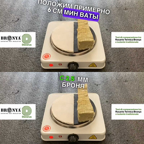 A cool video experiment demonstrating the effectiveness of Bronya materials in comparison with mineral wool from our dealer Armor Italy (video with detailed comments and Russian subtitles)