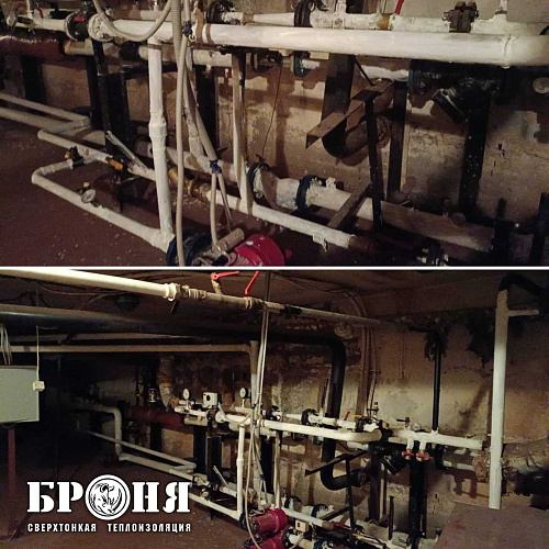 Application of Bronya Classic For thermal insulation of hot and cold water pipes of a multi-storey building in the city of Cherepovets, Vologda region (photo)