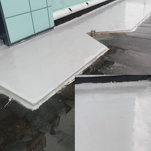 Application of Bronya AquaBlock Expert for waterproofing of the operated roof of a multi-storey residential building in the city of Smolensk (photo)