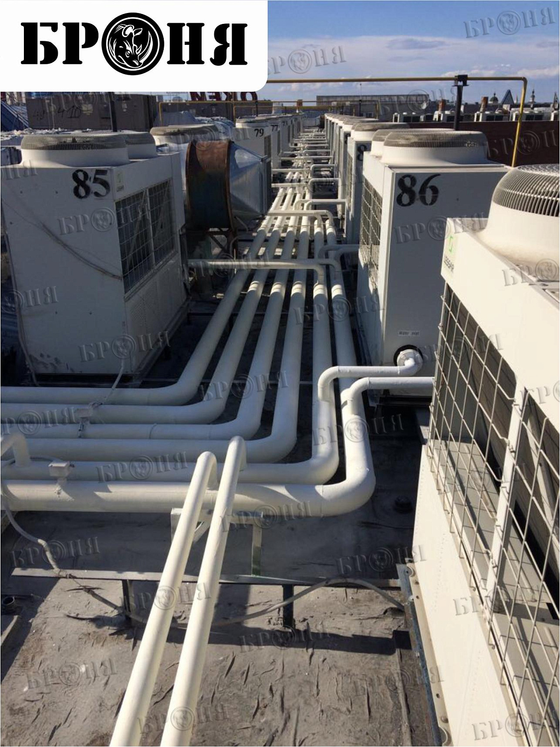 Astrakhan, chiller pipeline of the air conditioning system at the "Alimpic" shopping center