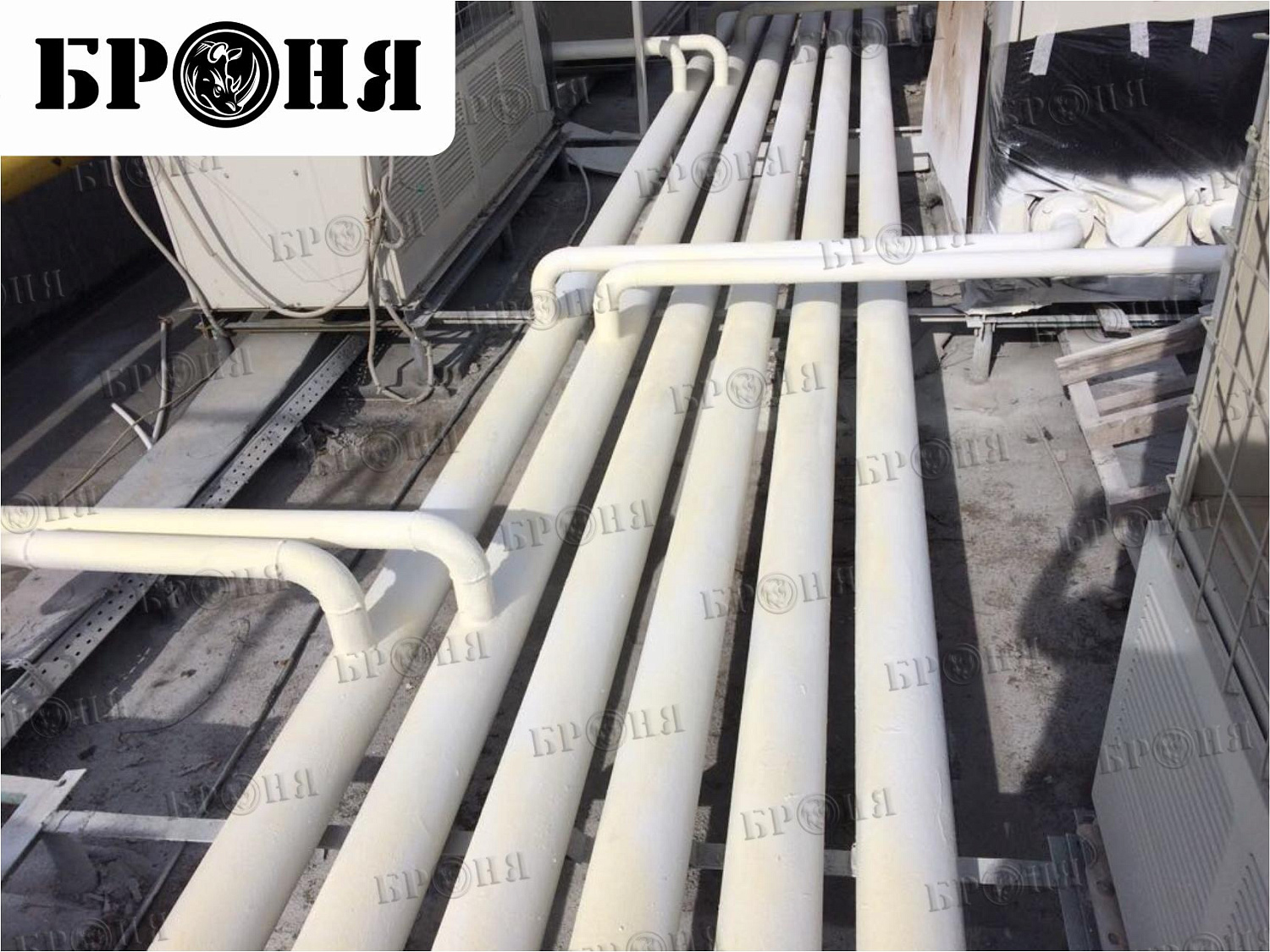 Astrakhan, chiller pipeline of the air conditioning system at the "Alimpic" shopping center