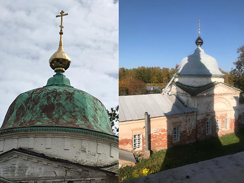 Bronya Metal and Bronya Aquablok on the roof of the Church Introduction to the Temple of the Most Holy Theotokos. Plyos town, Ivanovo region (photo)