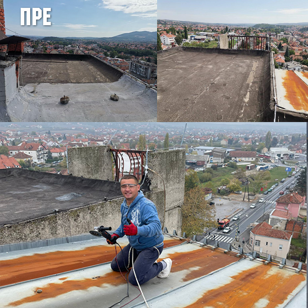 Application of BRONYA  Aquablock and Aquablock NF on one of the roofs as part of a massive overhaul in Arangelovac, Serbia (photo, video)