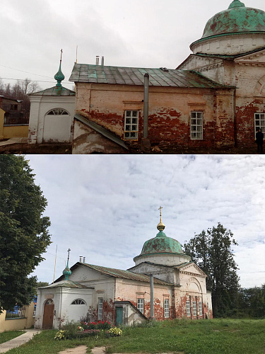 Bronya Metal and Bronya Aquablok on the roof of the Church Introduction to the Temple of the Most Holy Theotokos. Plyos town, Ivanovo region (photo)