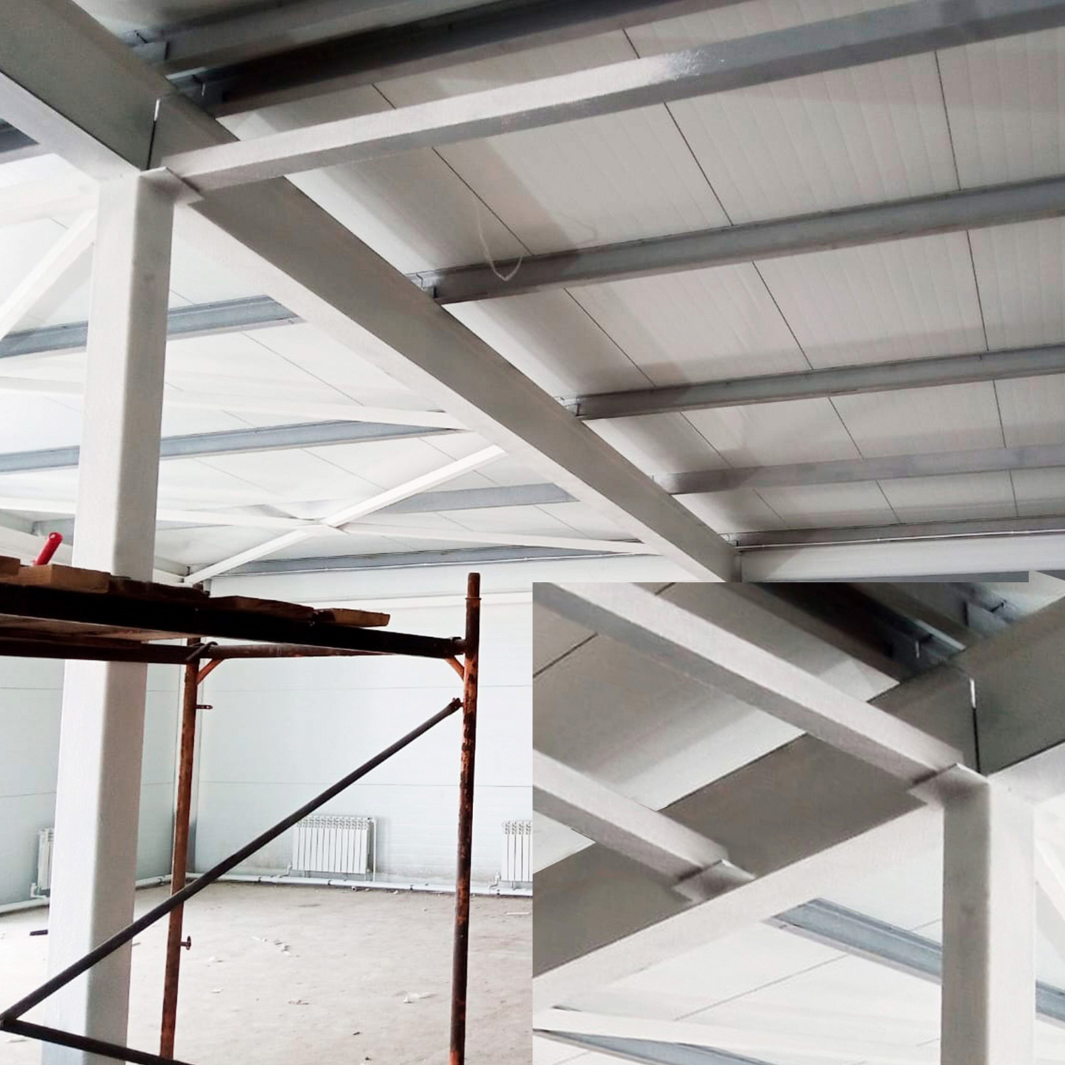 The application of Bronya Fire Protection on load-bearing metal structures of the trade pavilion in Kotelnikovo, Volgograd region (photo)