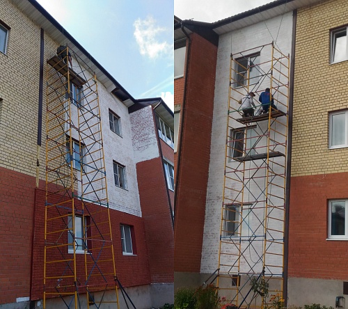 Modifications Bronya Grunt Facade, Light, Facade during the restoration of the facade of an apartment building, Cherepovets (photo)