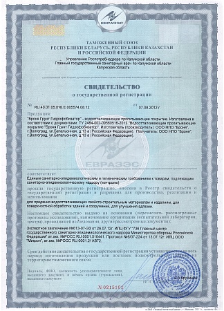 Свидетельство Государственной Регистрации. Гидрофобизатор