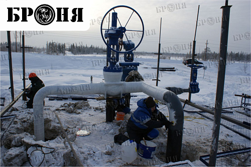 Thermal insulation Bronya with the isolation of the nodes of the oil pipeline of JSC Gazpromneft-NNG, Noyabrsk (photo)