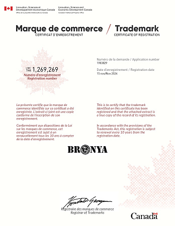 Bronya trademark in Canada