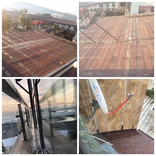 Complex Application Bronya Prizm For deco coating of smallpox walls, elimination of leaking seams of roofing from soft tiles, windows of the night club "Breakin Bad Bar" Sochi (Photo and video)