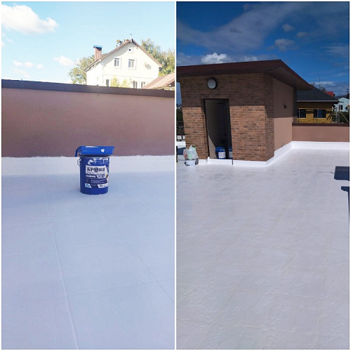 Waterproofing Bronya Aquablock Expert on the roof of a large townhouse in Sochi (photo and video)