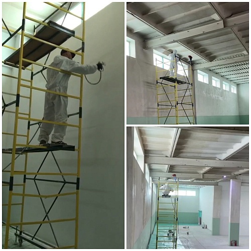 Application of thermal insulation Bronya on the facade of "Tsaritsyn Toy" production, Volgograd, Volgograd region. (Photo and video)
