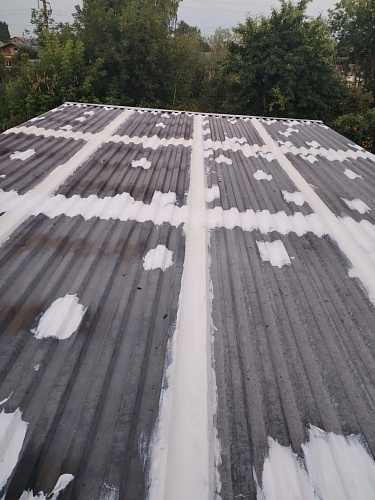 Application of Bronya AquaBlock Expert waterproofing for repairing the roof of a private garage in the Kirov Region (photo)