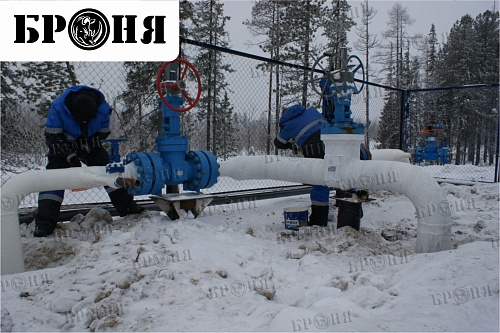 Thermal insulation Bronya with the isolation of the nodes of the oil pipeline of JSC Gazpromneft-NNG, Noyabrsk (photo)