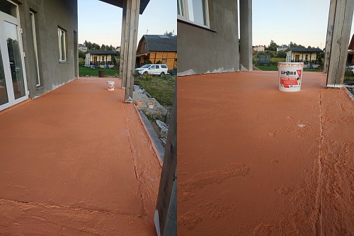 Bronya AquaBlok Effect for waterproofing the floor slab of the open terrace "SNT Rokhma" Leningrad Region. (photo + video)