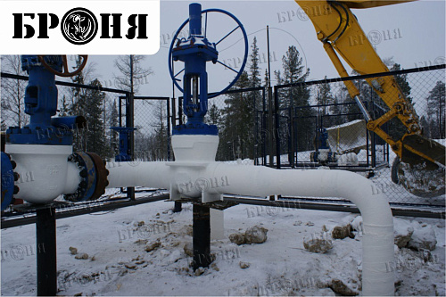 Thermal insulation Bronya with the isolation of the nodes of the oil pipeline of JSC Gazpromneft-NNG, Noyabrsk (photo)