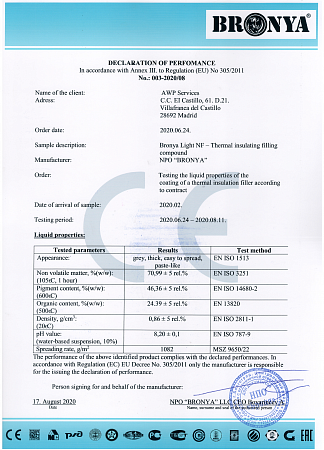 CE certificate for thermal insulation Light NF