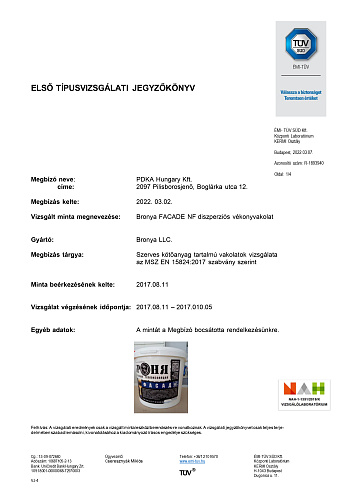 Very important! updated CE certificate for "Bronya Facade NF" and CE declaration form in English, German and Hungarian.