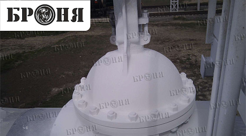The application of the thermal insulation of Bronya on the steel gate valve of steam line, ZAO "TAMANNEFTEGAS" in the Krasnodar Krai (photo)